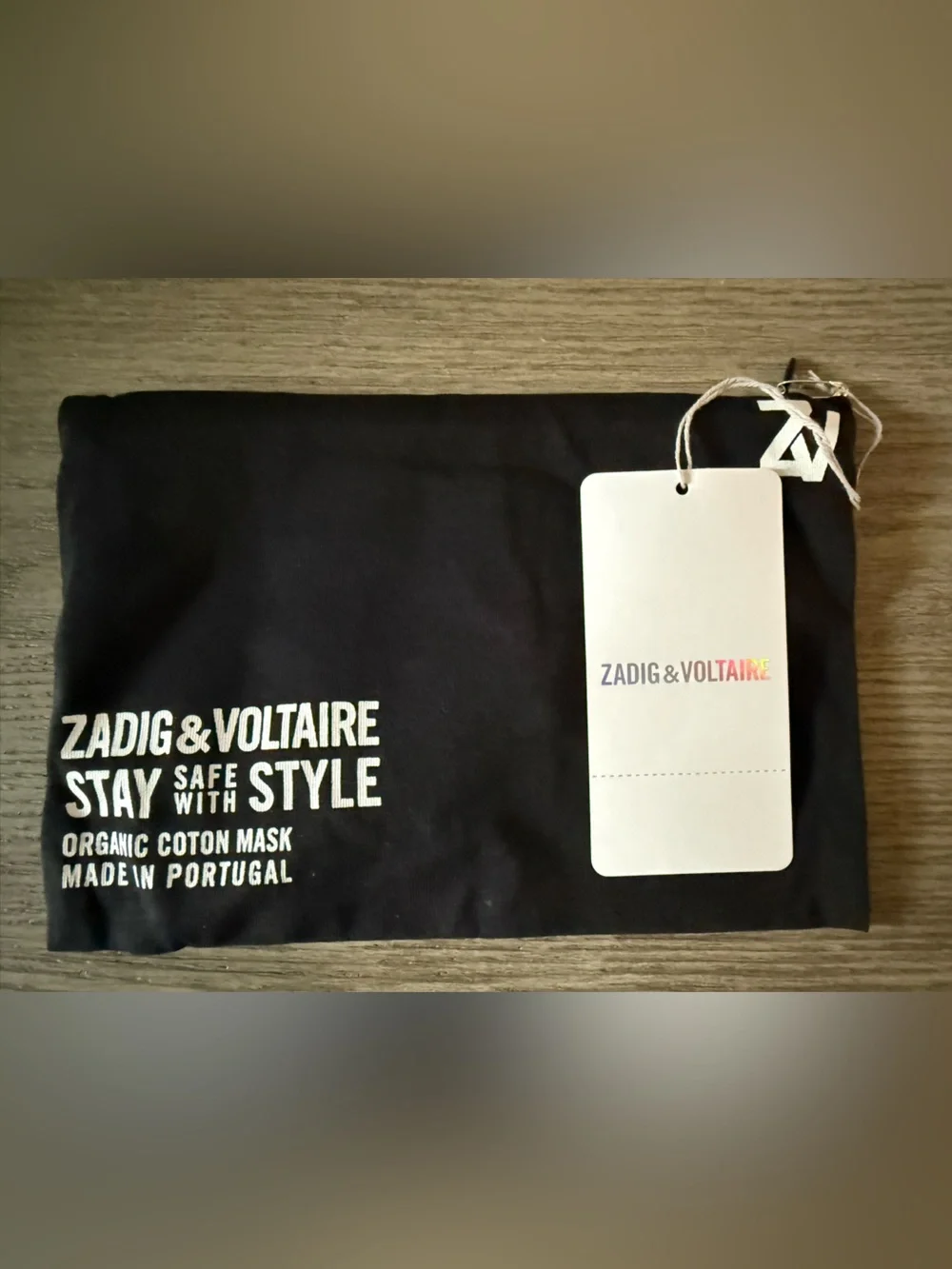 NWT Zadig & Voltaire Set of 2 Black Logo Cotton Mask with Zipper Pouch